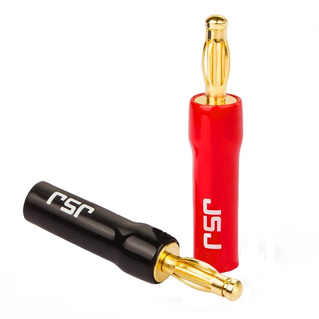  jsj® DIY Bananenstecker-Lautsprecher Audio-Plug Kupfer vergoldet (Blende ∅3.8mm rot + schwarz 2 Stück)