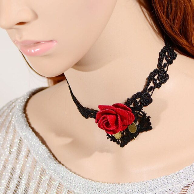  Vintage Red Rose Lace Necklace