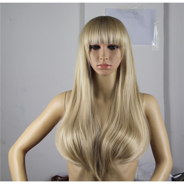  Synthetische pruiken Golvend Minaj Stijl Asymmetrisch kapsel Pruik Goud Blond Synthetisch haar Dames Natuurlijke haarlijn Goud Blond Pruik Lang