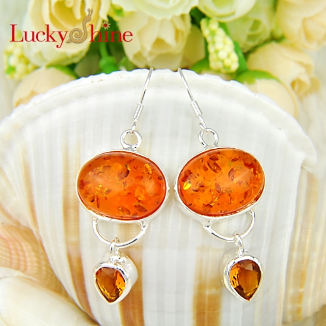  Men's Women's Drop Earrings Synthetic Gemstones Silver Plated Amber Jewelry Wedding Party Daily Casual