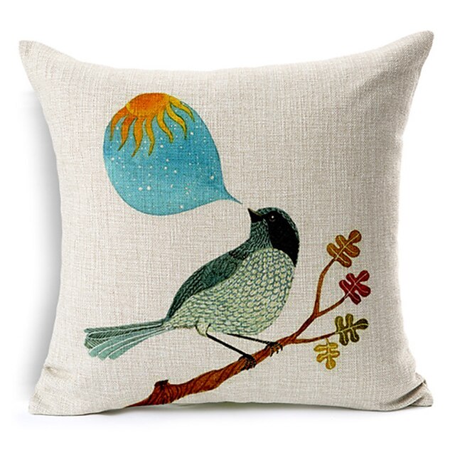  Country Bird Cotton/Linen Decorative Pillow Cover