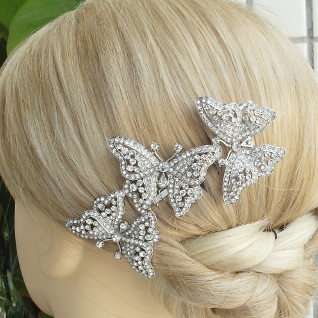  Wedding Silver-tone Clear Rhinestone Crystal Butterfly Hair Comb Bridal Headpiece Wedding Hair Comb