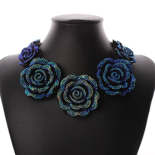  Women's Resin Collar Necklace Roses Flower Party Statement Ladies Casual Fashion Vintage Resin Earrings Jewelry Blue For Party Special Occasion Anniversary Birthday Gift