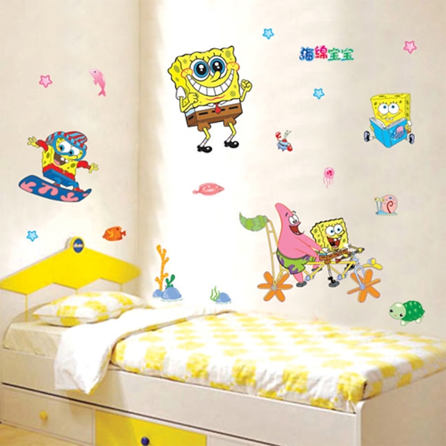  Wall Stickers Wall Decals, Cartoon SpongeBob SquarePants Beach Kids Room PVC Wall Stickers