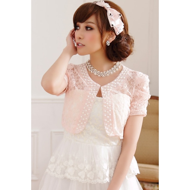  Short Sleeve Polyester / Lace Wedding / Party Evening / Casual Wedding  Wraps With Embroidery / Lace Shrugs