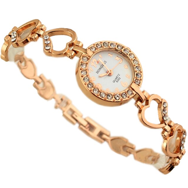  Mulheres Relógio de Moda Bracele Relógio Quartzo imitação de diamante Lega Banda Heart Shape Bracelete Elegantes Ouro Rose Dourado