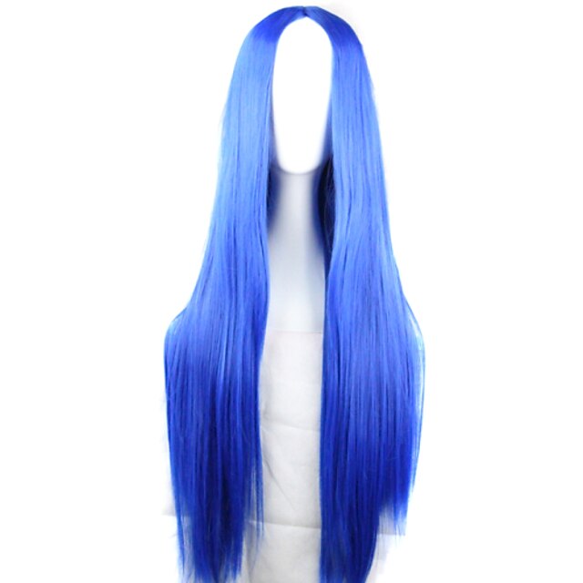  Synthetic Wig Cosplay Wig Straight Straight Asymmetrical Wig Long Blue Synthetic Hair Women's Natural Hairline Blue
