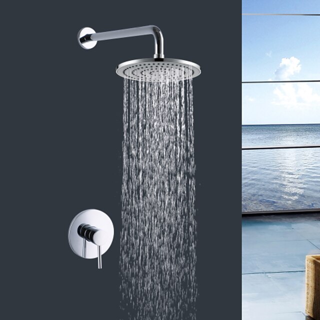  Βρύση Ντουζιέρας Σειρά - Βροχή Σύγχρονο Χρώμιο Επιτοίχιες Κεραμική Βαλβίδα Bath Shower Mixer Taps / Ορείχαλκος / Ενιαία Χειριστείτε δύο τρύπες