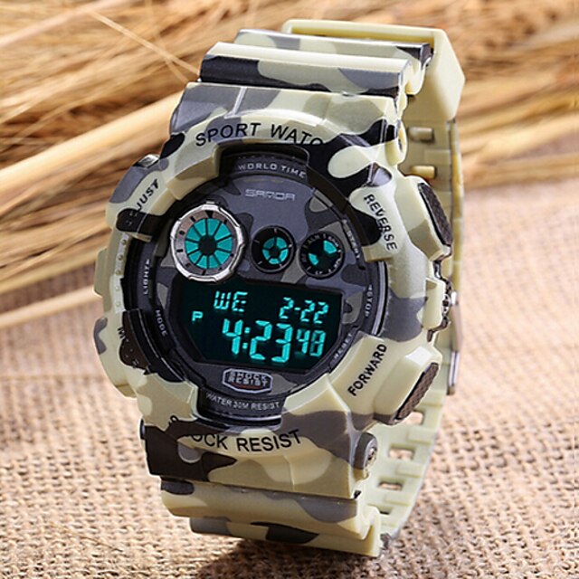  SANDA Men's Sport Watch / Wrist Watch / Digital Watch Alarm / Calendar / date / day / Chronograph Rubber Band Camouflage Red / Green / Grey / LCD