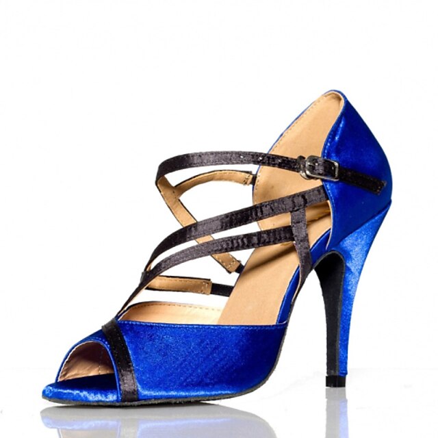  Women's Salsa Shoes Flocking High Heel Ribbon Tie Stiletto Heel Non Customizable Dance Shoes Royal Blue / Professional