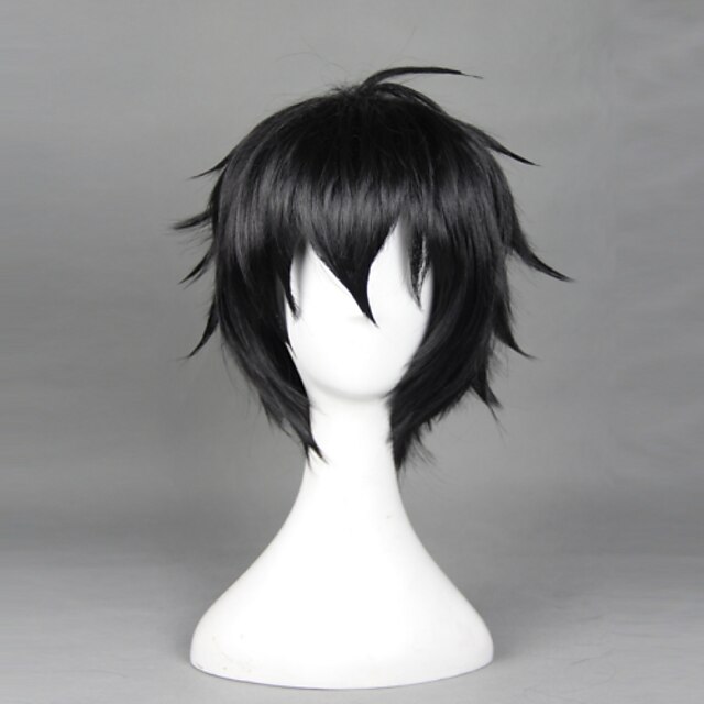  Cosplay Wigs Seraph of the End Yuichiro Hyakuya Black Anime Cosplay Wigs 12 inch Heat Resistant Fiber Men's Women's Halloween Wigs