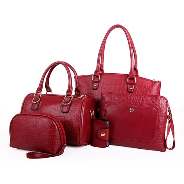  Women's Bags PU(Polyurethane) Tote / Shoulder Messenger Bag / Bag Set 5 Pieces Purse Set for Shopping / Casual / Formal Black / Red / Blue