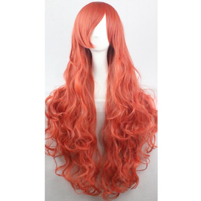  Synteettiset peruukit Kihara Tyyli Suojuksettomat Peruukki Punainen Synteettiset hiukset Naisten Punainen Peruukki Cosplay-peruukki