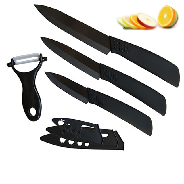  4 Pieces Black Bladed Ceramic Knife Set 3''/4''/5''Kitchen Knife with Covers and Peeler Set