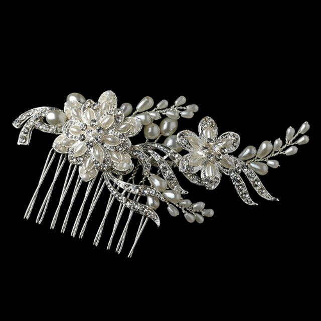  Charming Wedding Party Bride Flower Austria Crystal Pearls Handmake Silver Combs Hair Accessories