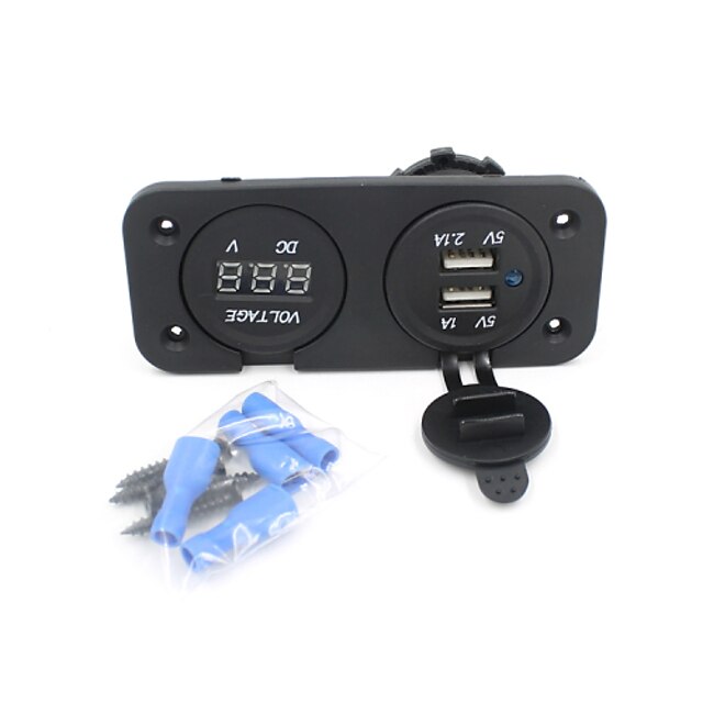  DC12V 3.1A Waterproof Car Charger Two-Hole Panel with Dual LED USB Ports LED Digital Display Voltmeter Truck Car Motorcycle Power Socket