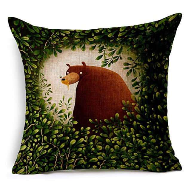  tegneserie bjørn i skoven mønstrede bomuld / linned dekorative pudebetræk