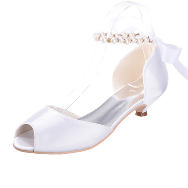  Mulheres Sapatos De Casamento Saltos de casamento Sapatos de noiva Salto Baixo Casamento Cetim Primavera Verão Branco Champanhe Prata