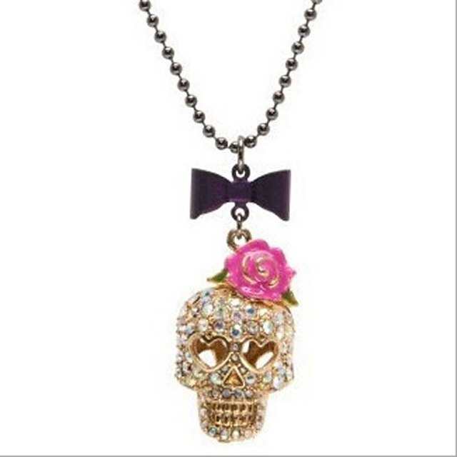  Collier Pendentif Femme Doré Crâne Tete de Mort Halloween Memento Mori Vampire Écran couleur Colliers Tendance Bijoux pour Halloween