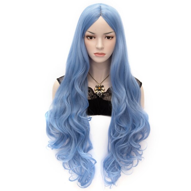  Synthetic Wig Cosplay Wig Wavy Body Wave Body Wave Wig Very Long Blue Synthetic Hair Women's Blue