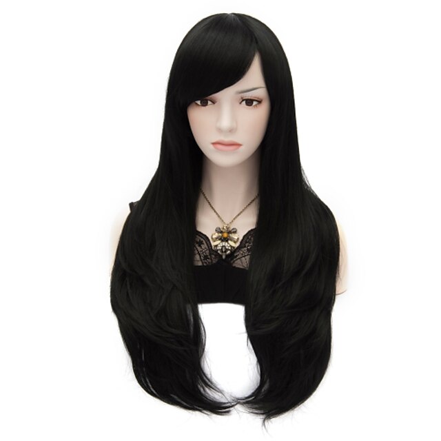  70cm 27 6inch long black natural straight fashion wigs women girl multi use cosplay synthetic full party wig Halloween