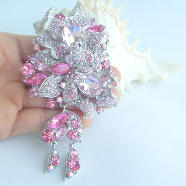 Women Accessories Silver-tone Pink Rhinestone Crystal Flower Brooch Art Deco Brooch Bouquet Women Jewelry