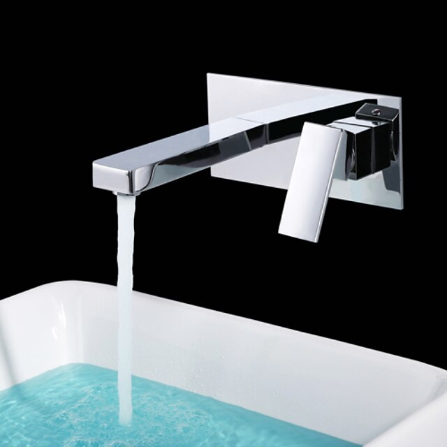  Contemporary Wall Mounted Ceramic Valve Two Holes Single Handle Two Holes Chrome, Bathroom Sink Faucet