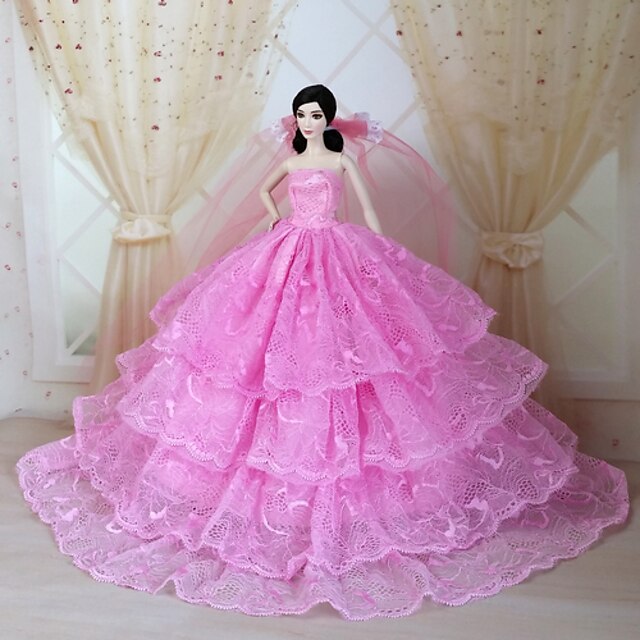  Robe de poupée Mariage Pour Barbie Dentelle Organza Robe Pour Fille de Jouets DIY 