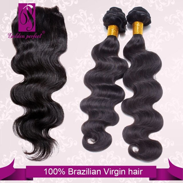  Cabelo Brasileiro Onda de Corpo Clássico Cabelo Virgem Trama do cabelo com Encerramento Tramas de cabelo humano Extensões de cabelo humano