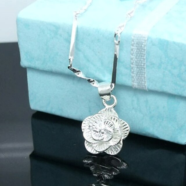  Women's Pendant Necklace - Sterling Silver, Silver Plated Roses, Flower Silver Necklace Jewelry For