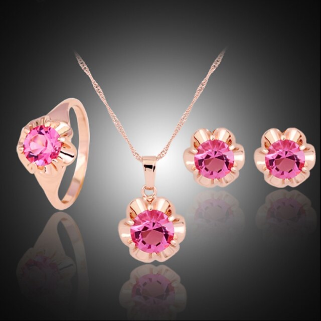 Crystal Jewelry Set Solitaire Round Cut Ladies Colorful Fashion Party Zircon Cubic Zirconia Imitation Diamond Earrings Jewelry Fuchsia For Party Special Occasion Anniversary Birthday Gift Engagement