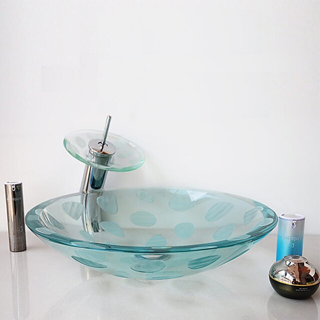  Moderne Rundförmig Material der Becken ist Hartglas Waschbecken für Badezimmer Armatur für Badezimmer Einbauring für Badezimmer