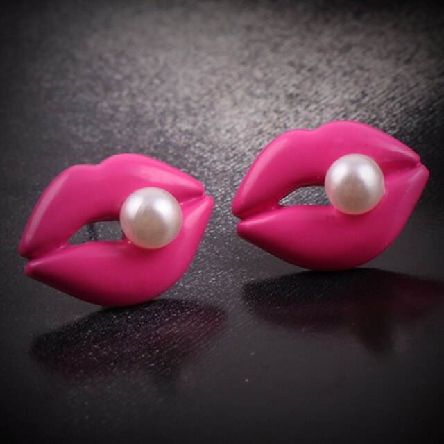  Women's Korean Cute Lips Inlaid Pearl Earrings