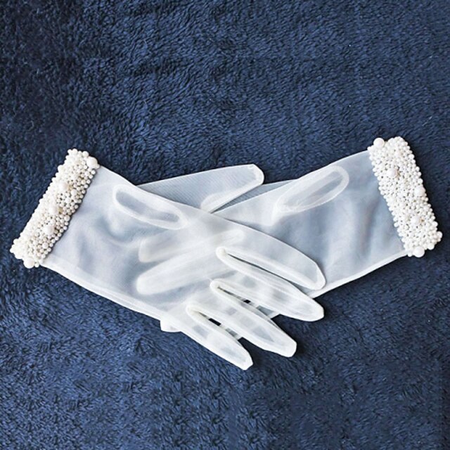  Tulle Cotton Wrist Length Glove Charm Stylish Bridal Gloves With Embroidery Solid