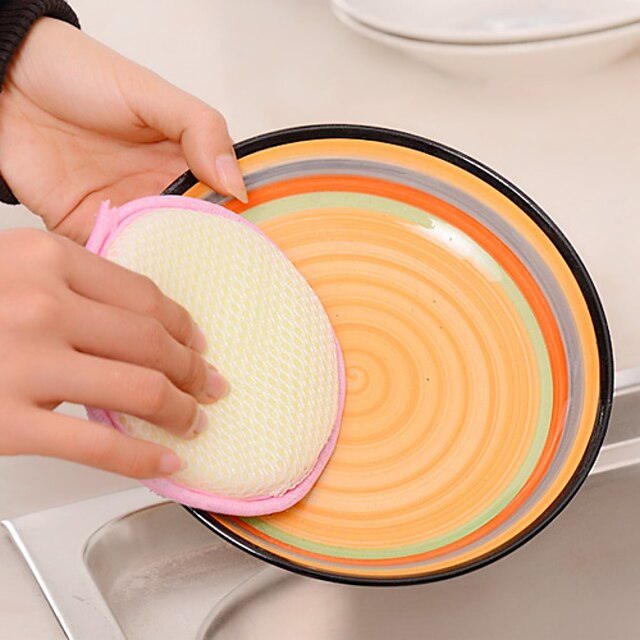  rotund dublu față bureți de epurare pan pad pânză oală de spălat vase (culoare aleatorii)