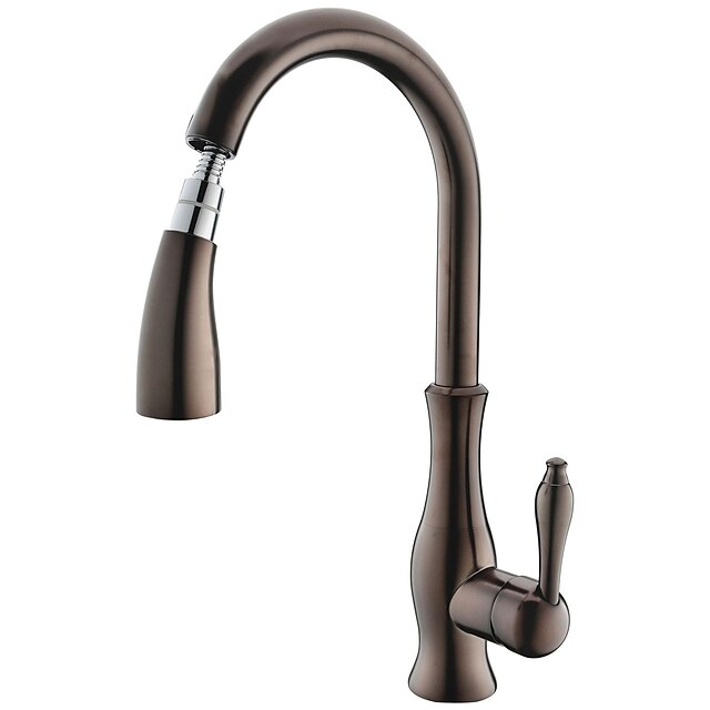  Kitchen faucet - One Hole Oil-rubbed Bronze Pull-out / ­Pull-down / Tall / ­High Arc Deck Mounted Antique Kitchen Taps / Brass / Single Handle One Hole