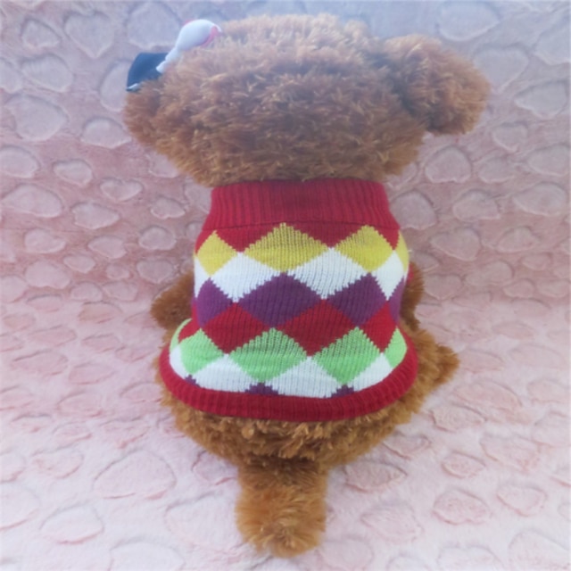  Dog Sweater Winter Dog Clothes Grid Costume Mixed Material XS S M
