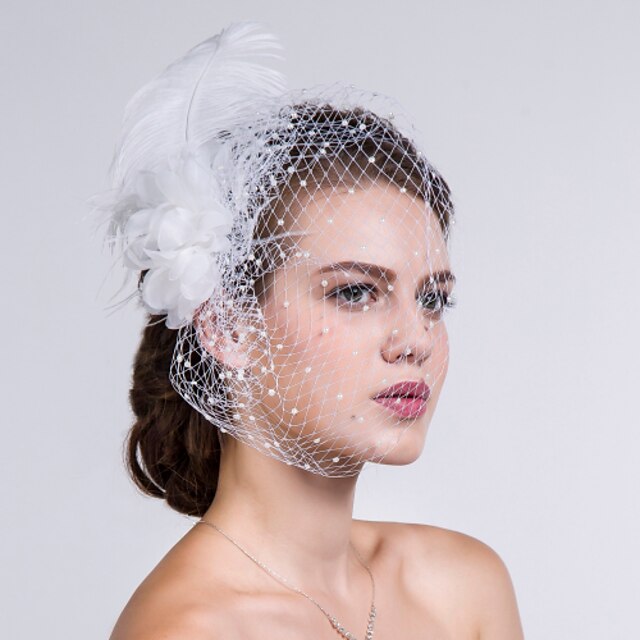 Fascinators Kentucky Derby Hat Feather / Fabric / Net Headwear / Birdcage Veils with Floral 1PC Wedding / Casual Headpiece3