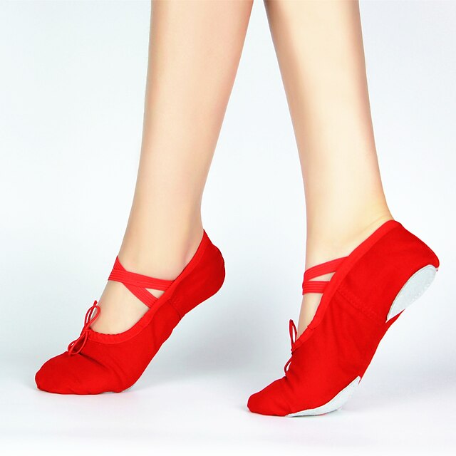  Mulheres Sapatilhas de Balé Lona Sapatilha Sem Salto Personalizável Sapatos de Dança Preto / Vermelho / Rosa / Espetáculo