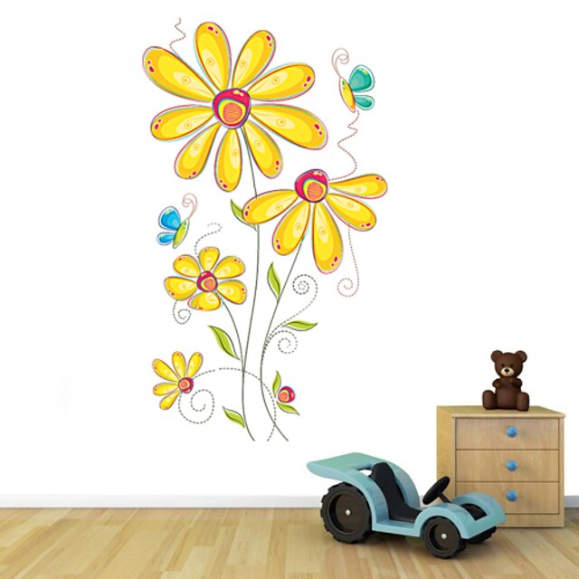 stickers muraux style autocollants de mur de fleur de papillon belle bande dessinée muraux PVC autocollants