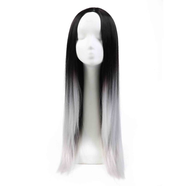  Synthetic Wig Straight Straight Wig Grey Synthetic Hair Women's Ombre Hair Natural Hairline White
