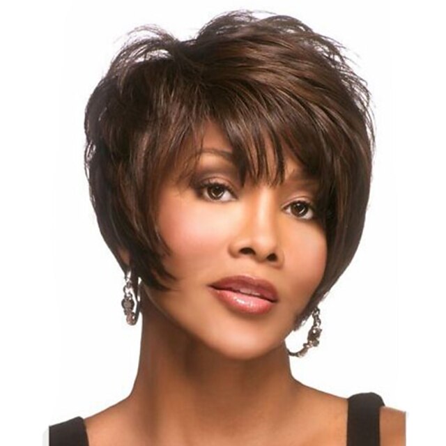  Synthetic Wig Wavy Wavy Pixie Cut With Bangs Wig Short Brown Synthetic Hair Women's Side Part With Bangs Brown