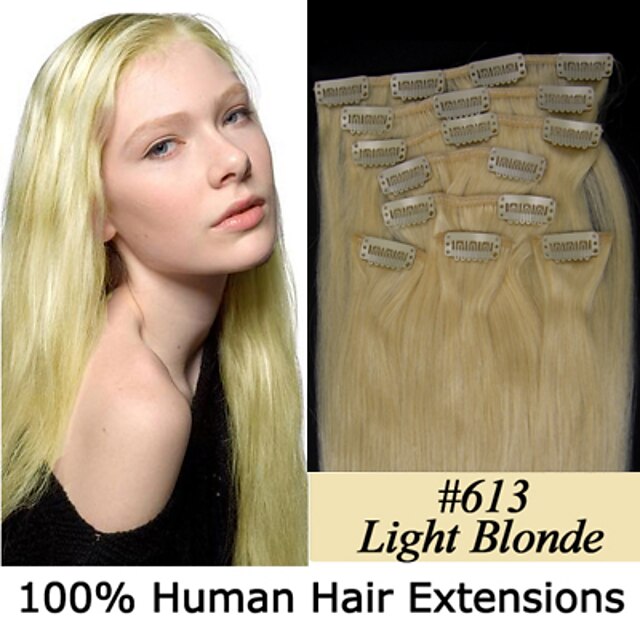  24inch 8pcs / set 110g Clip-in Haar remy Menschenhaarverlängerungen 23 Farben für Frauen Schönheit