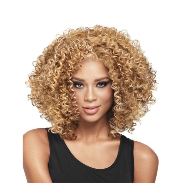  Synthetic Wig Curly Curly Wig Blonde Medium Length Light Brown Synthetic Hair Women's African American Wig Glueless Blonde StrongBeauty