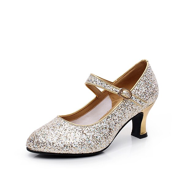  Damen Schuhe für modern Dance Absätze Paillette Maßgefertigter Absatz Maßfertigung Tanzschuhe Gold / Silber