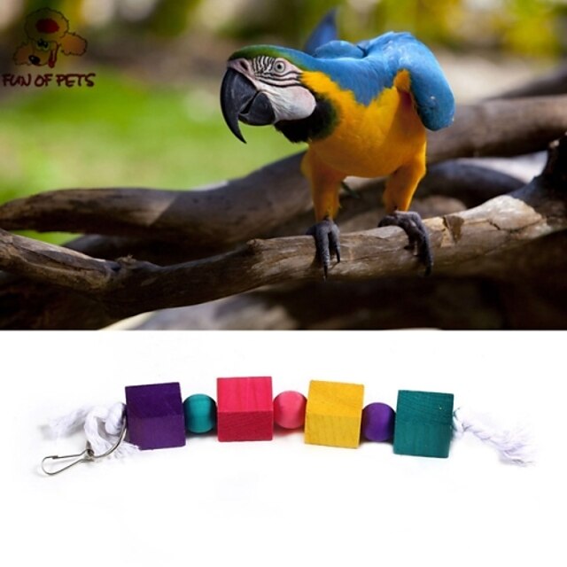  FUN OF PETS®Colorful Rope Wooden Square Chewing Lot with Beads for Birds
