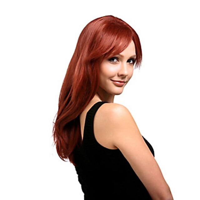  Perruque Synthétique Droit Style Avec Frange Sans bonnet Perruque Rouge Auburn Cheveux Synthétiques Femme Partie latérale Rouge Perruque Moyen Perruque Halloween