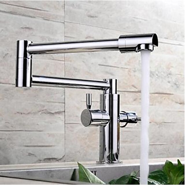  Kitchen faucet - One Hole Chrome Pot Filler Deck Mounted Contemporary Kitchen Taps / Two Handles One Hole