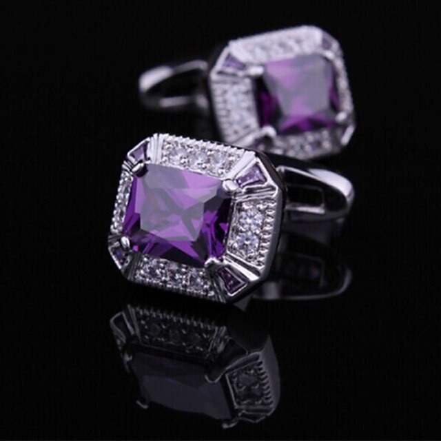  Toonykelly® Fashion Copper Silver Plated Purple Crystal Zircon Shirt Button Cufflink(1 Pair)