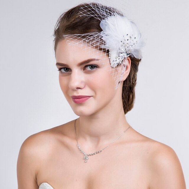  Feather / Net Flowers with 1 Wedding / Special Occasion / Casual Headpiece